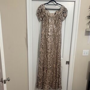 Tadashi Shoji Gold Lace Wedding Dress